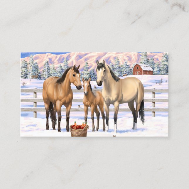 Tarjeta De Visita Caballos De Cuero De Cuello En Nieve (Anverso)
