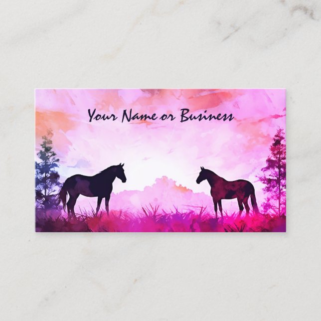 Tarjeta De Visita Caballos de silueta acuarela en campo (Anverso)