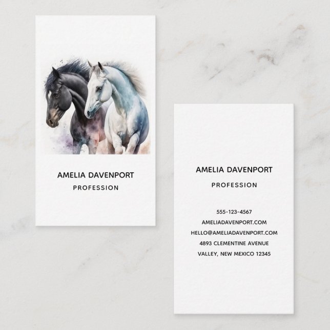 Tarjeta De Visita Caballos hermosos en acuarela (Anverso / Reverso)
