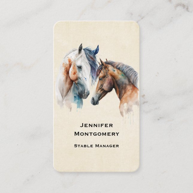 Tarjeta De Visita Caballos Hermosos Estilo Western Boho (Anverso)