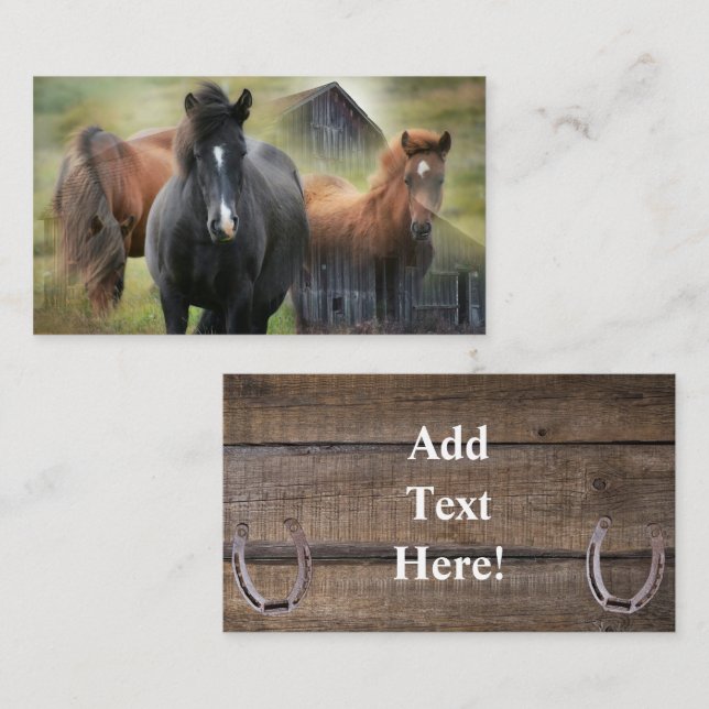 Tarjeta De Visita Caballos hermosos y una carta de negocios rústica  (Anverso / Reverso)