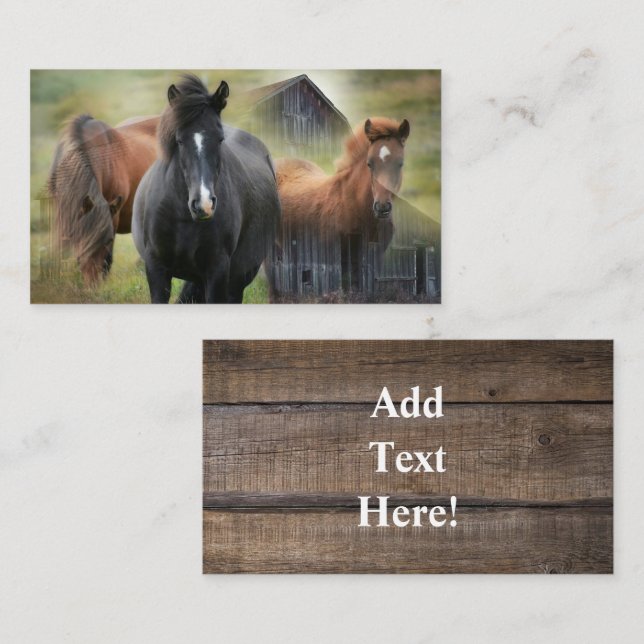 Tarjeta De Visita Caballos hermosos y una carta de negocios rústica  (Anverso / Reverso)
