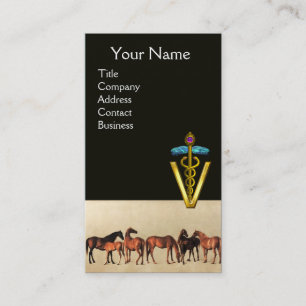 TARJETA DE VISITA CABALLOS/MARES Y FOALES CADUCEUS VETERINARIO SÍMBO