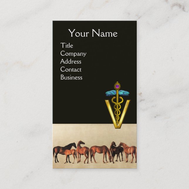 TARJETA DE VISITA CABALLOS/MARES Y FOALES CADUCEUS VETERINARIO SÍMBO (Anverso)