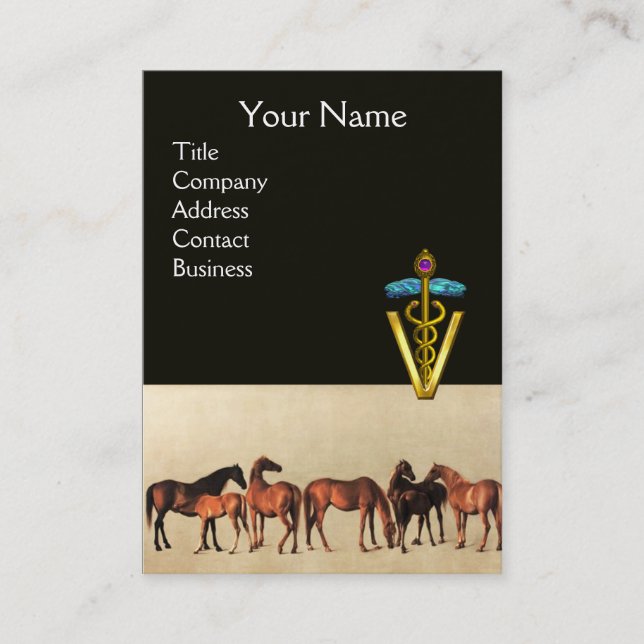 TARJETA DE VISITA CABALLOS/MARES Y FOALES CADUCEUS VETERINARIO SÍMBO (Anverso)