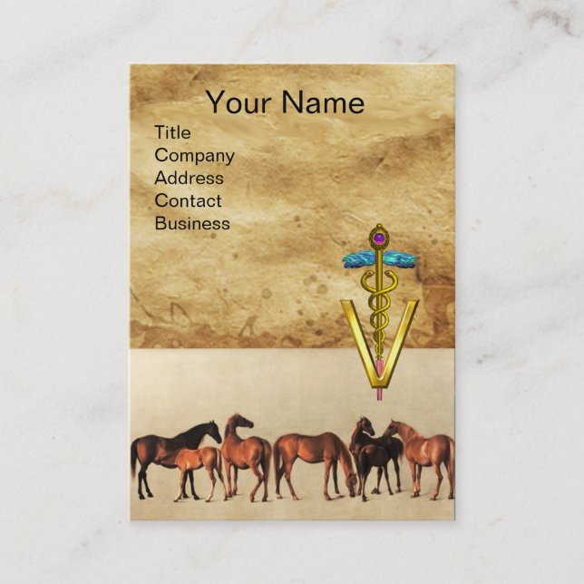 TARJETA DE VISITA CABALLOS/MARES Y FOALES CADUCEUS VETERINARIO SÍMBO (Anverso)