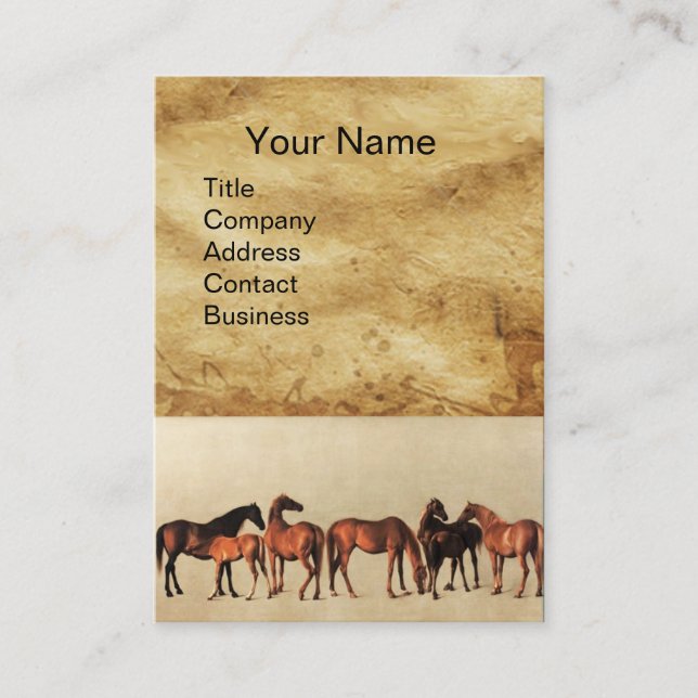 Tarjeta De Visita CABALLOS/MARES Y FOALES Pergamino marrón (Anverso)