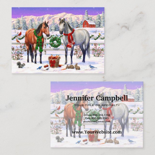 Tarjeta De Visita Caballos navidades en nieve (Anverso / Reverso)