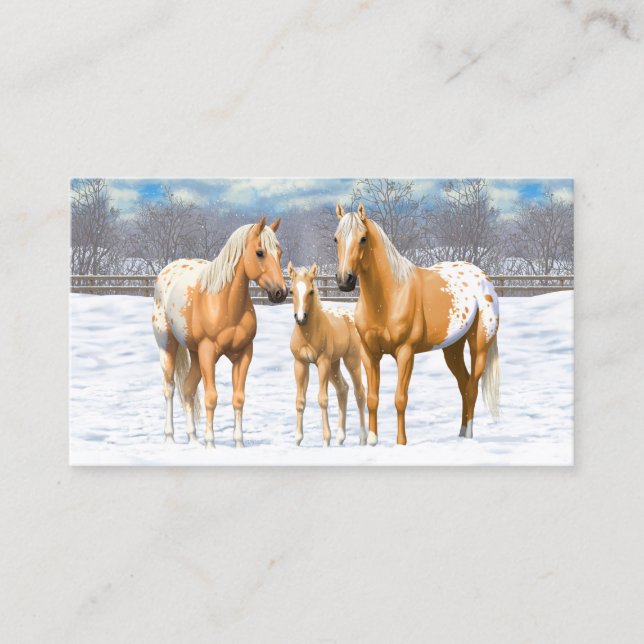 Tarjeta De Visita Caballos Palomino Appaloosa De Nieve (Anverso)