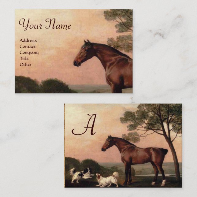 Tarjeta De Visita CABALLOS / Un Cazador De Bahía Con Dos Monogramas  (Anverso / Reverso)