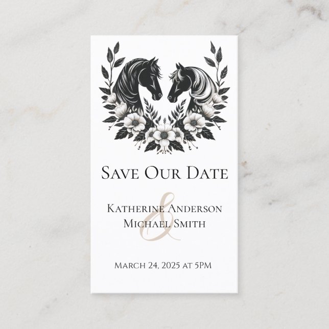 Tarjeta De Visita Caballos y flores de bodas rurales (Anverso)