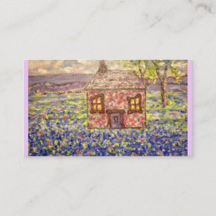 Tarjeta De Visita Cabaña de piedra con las flores azules