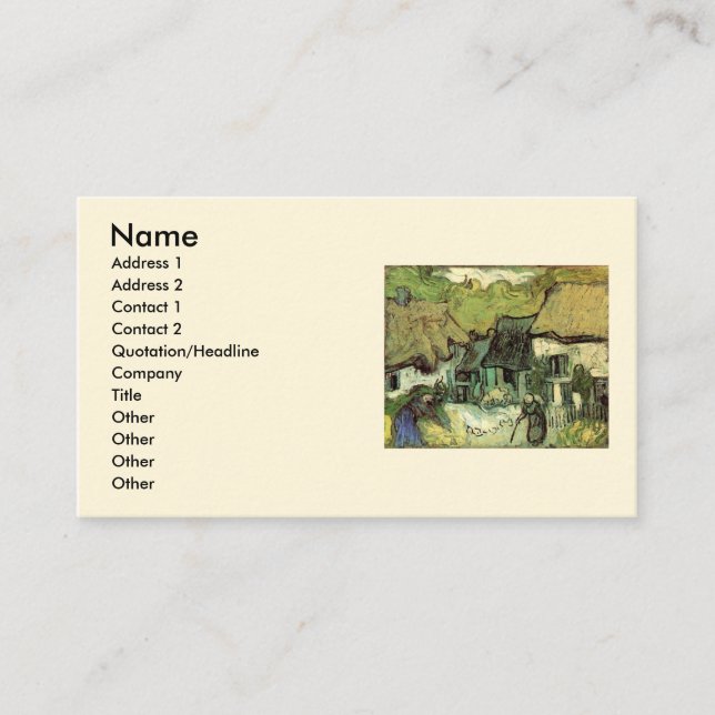 Tarjeta De Visita Cabañas de paja en Jorgus por Vincent van Gogh (Anverso)