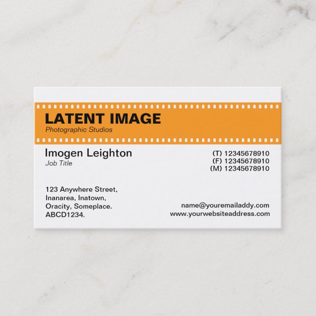 Tarjeta De Visita Cabecera de tira de película - Naranja Lt y blanco (Anverso)
