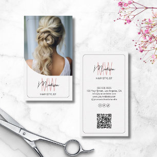 Tarjeta De Visita Cabello de Estilista QR con Monograma Personalizad