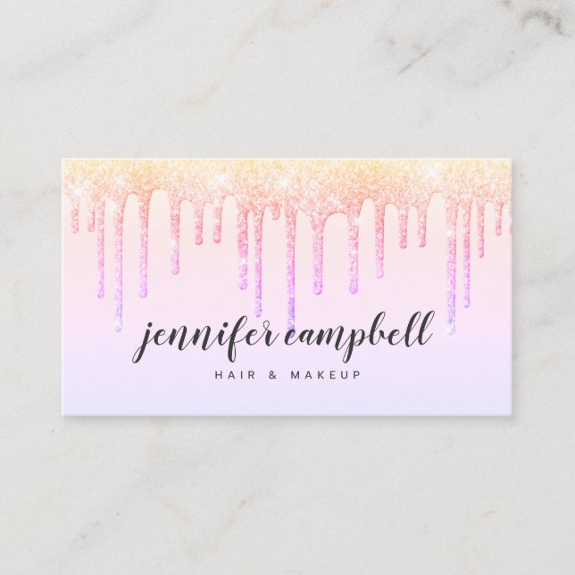 Tarjeta De Visita Cabello de maquillaje holográfico goteo de purpuri (Anverso)