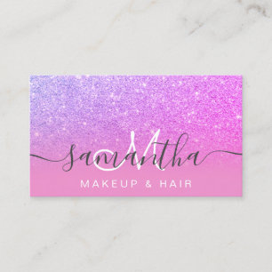 Tarjeta De Visita Cabello de maquillaje lúcido rosa púrpura moderno