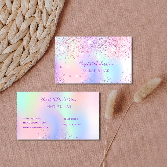 Tarjeta De Visita Cabello de maquillaje púrpura holográfico (Subido por el creador)