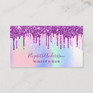 Tarjeta De Visita Cabello de maquillaje púrpura holográfico