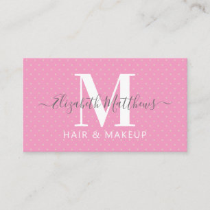 Tarjeta De Visita Cabello de monograma rosado vintage y maquillaje