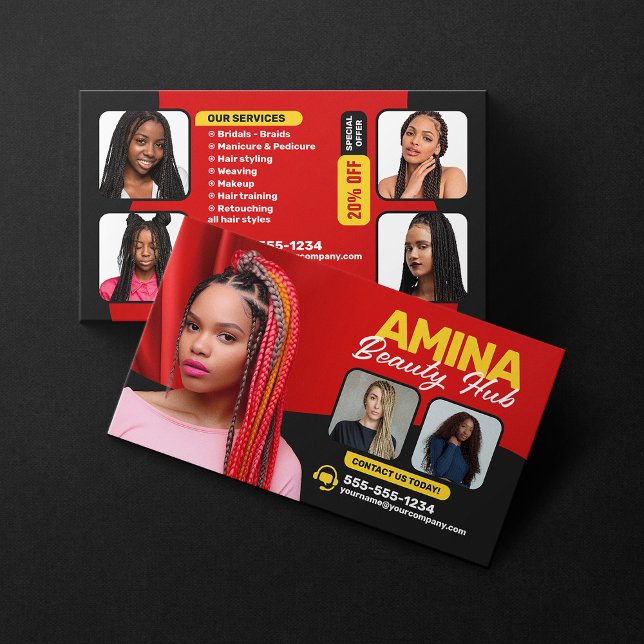 Tarjeta De Visita Cabello Rojo y Salón De Belleza Braider peluqueras (Subido por el creador)