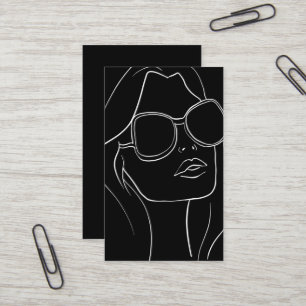 Tarjeta De Visita Cabello y Belleza Retro Rostro de Mujer en Blanco