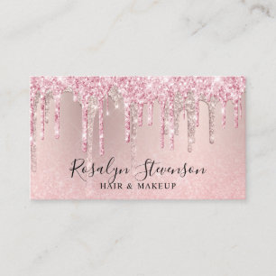 Tarjeta De Visita Cabello y maquillaje moderno rosa purpurina dorado