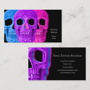 Tarjeta De Visita Cabeza de cráneo Arte pop negro gótico rosa púr