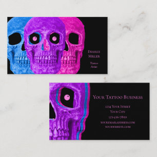 Tarjeta De Visita Cabeza de cráneo divertida colorida arte pop gót