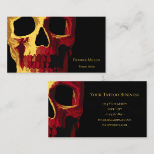 Tarjeta De Visita Cabeza de cráneo gótica rojo amarillo negro macabr