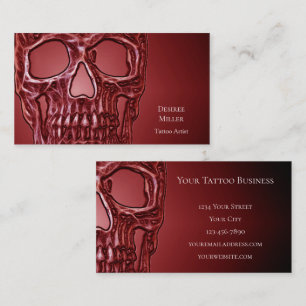 Tarjeta De Visita Cabeza de cráneo gótica rojo negro brillante tatua