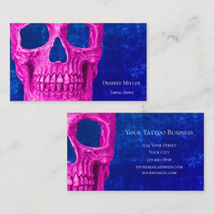 Tarjeta De Visita Cabeza de cráneo gótica Tatuaje azul rosado real