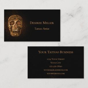 Tarjeta De Visita Cabeza gótica de cráneo brillante Tatuaje negro de