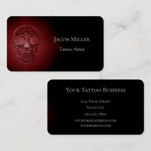 Tarjeta De Visita Cabeza gótica de cráneo brillante tatuaje rojo n