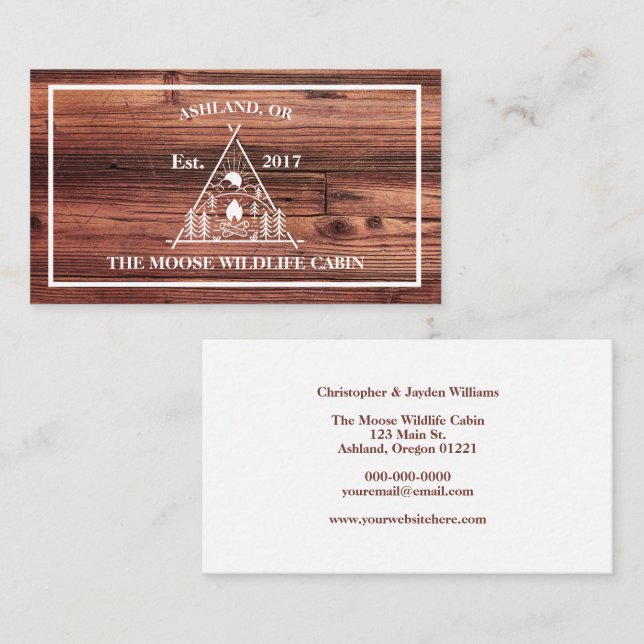 Tarjeta De Visita Cabina Rustic Wood Vacation Rental Property (Anverso / Reverso)