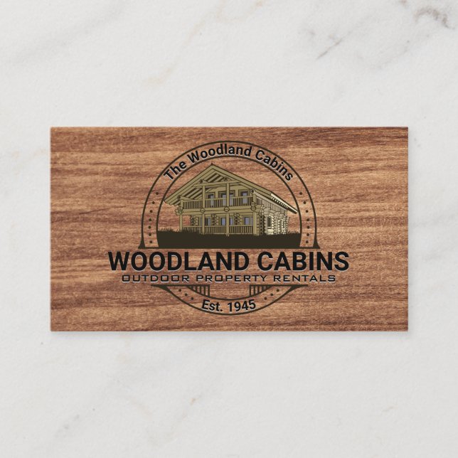 Tarjeta De Visita Cabina | Textura de grano de madera oscura (Anverso)