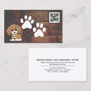 Tarjeta De Visita Cachorrito   Cute Doggie Paws   Madera   Código QR