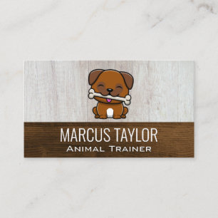 Tarjeta De Visita Cachorro con hueso de perro   Fondo de madera