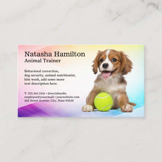 Tarjeta De Visita Cachorro sonriente lindo con bola de tenis (Anverso)