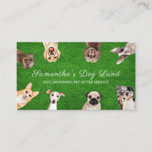 Tarjeta De Visita Cachorros Boho Acuarela Perros Paseando Arreglando