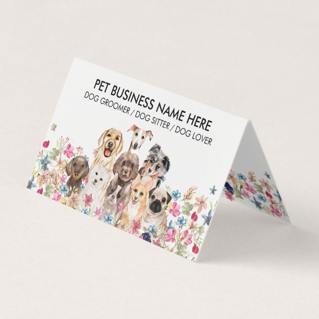 Tarjeta De Visita Cachorros de perro floral (Anverso)