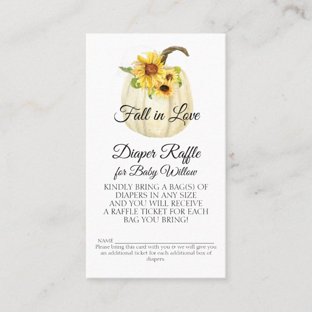 Tarjeta De Visita Cacolla de agua de girasol Calabaza floral Diaper  (Anverso)