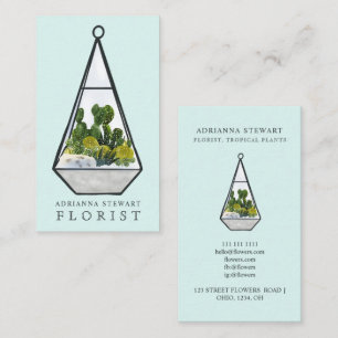 Tarjeta De Visita Cactuario color verde terrario florido azul