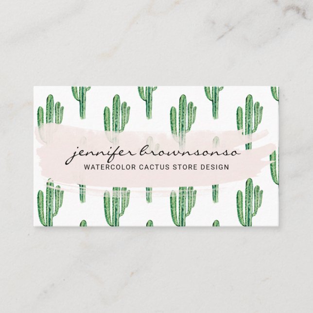 Tarjeta De Visita Cactus Boho Green Flower Cute (Anverso)