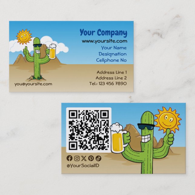 Tarjeta De Visita Cactus con cerveza (Anverso / Reverso)