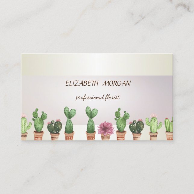 Tarjeta De Visita Cactus de raya elegante chic (Anverso)