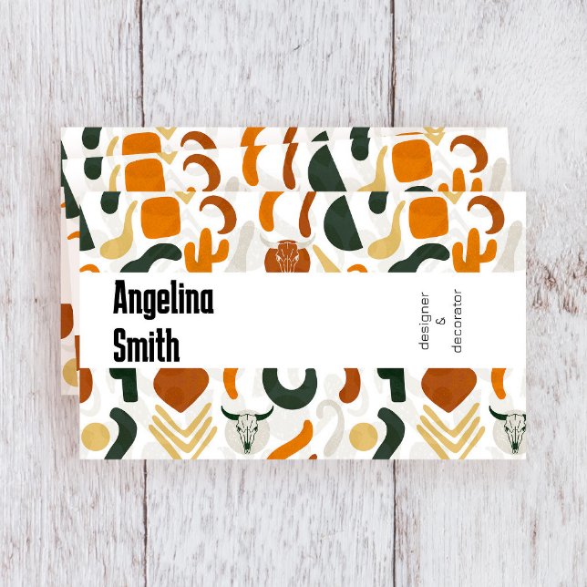 Tarjeta De Visita Cactus del cráneo del toro del desierto del boho o (Boho western custom business cards. This modern business card will make you stand out! )