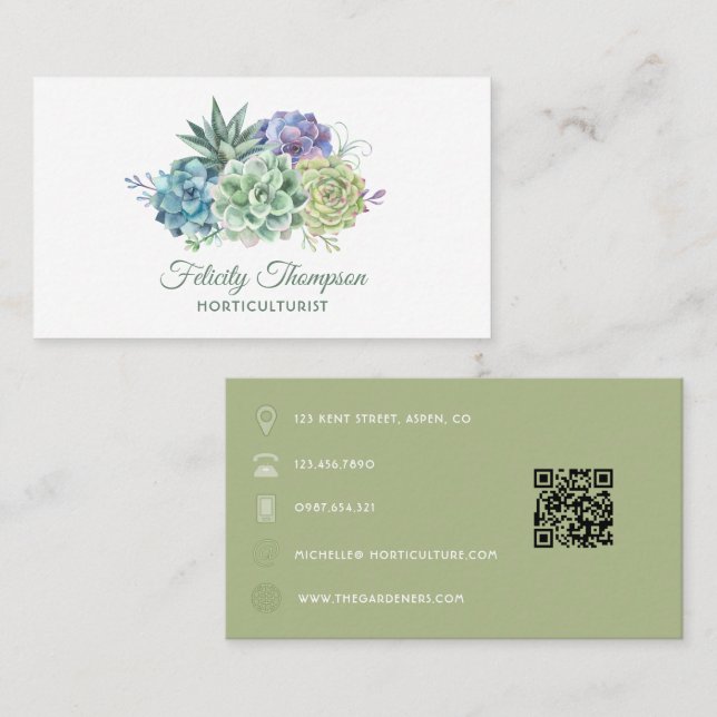 Tarjeta De Visita Cactus del desierto de acuarela Suculta Código QR (Anverso / Reverso)