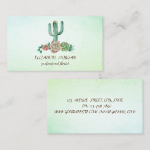 Tarjeta De Visita Cactus Elegante Suculenta Verde Floristería