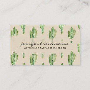 Tarjeta De Visita Cactus Flor Verde Crema Beige Lindo